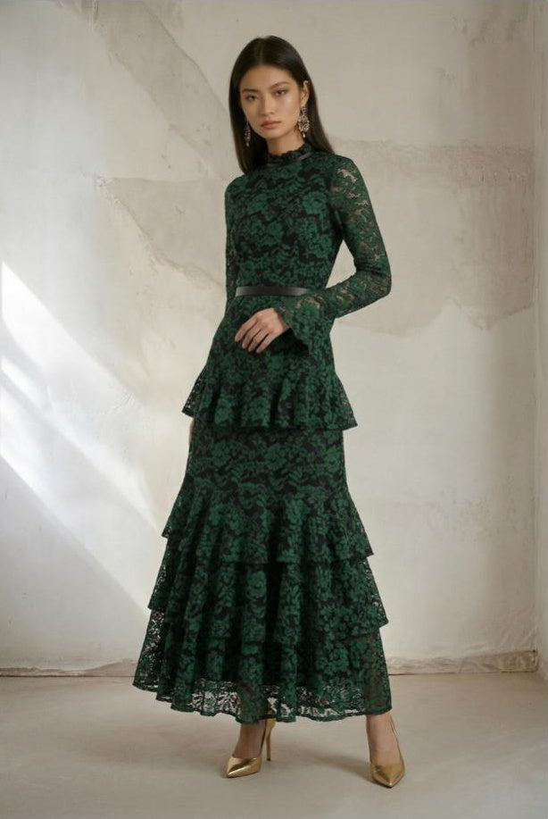 Lace Layers Dress - Green