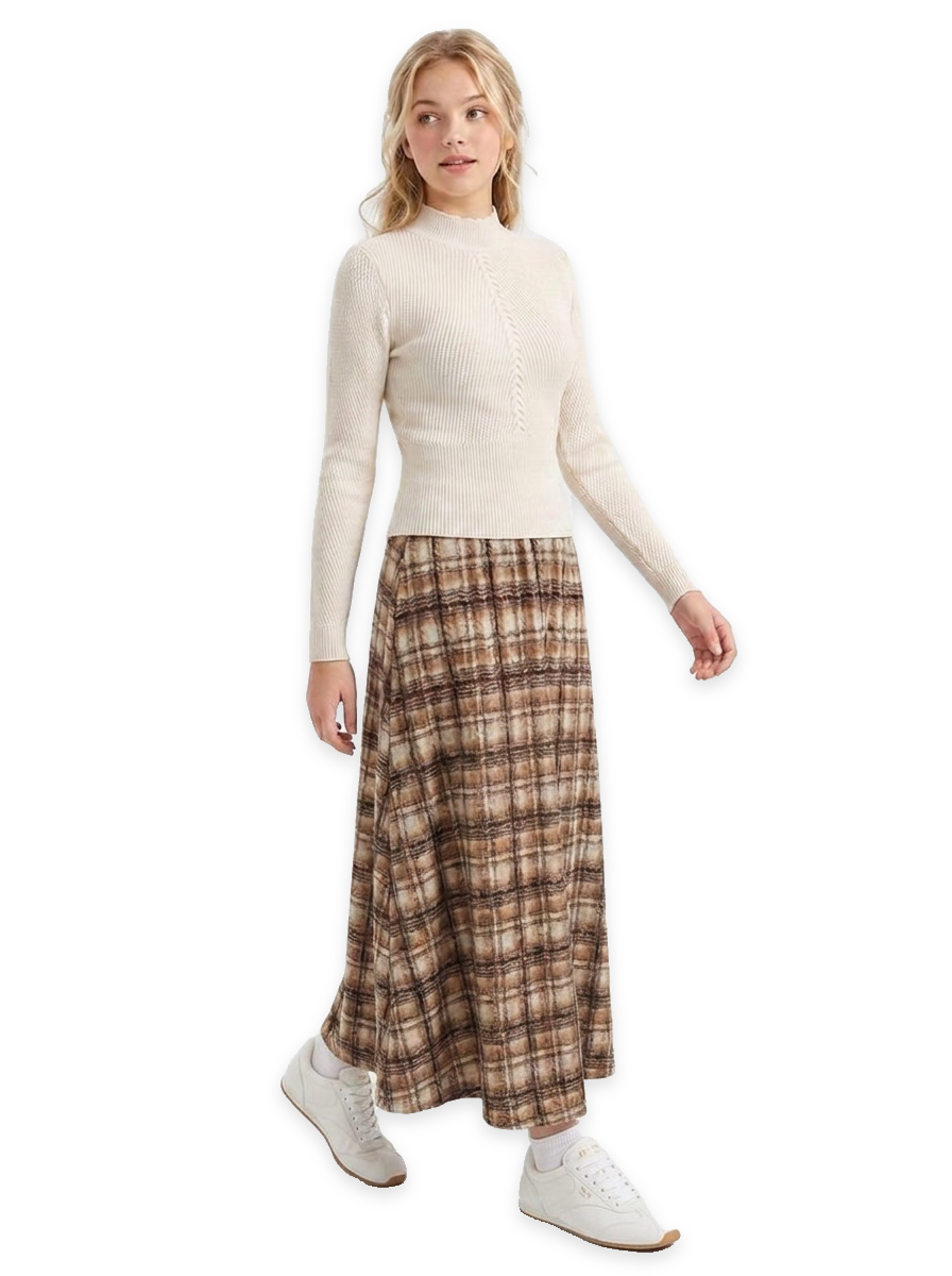 Legend - Teen Cable Rib Knit Crop Top - Almond