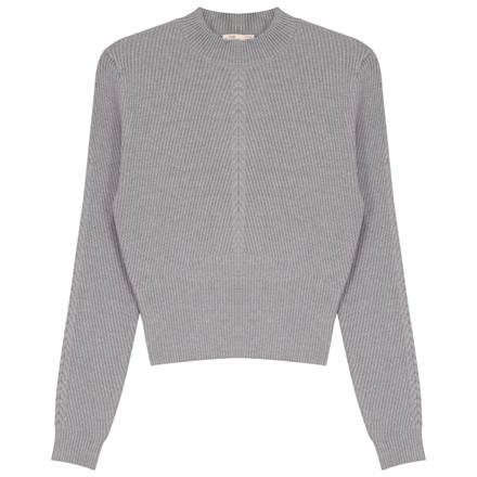 Legend - Teen Cable Rib Knit Crop Top - Grey Mix