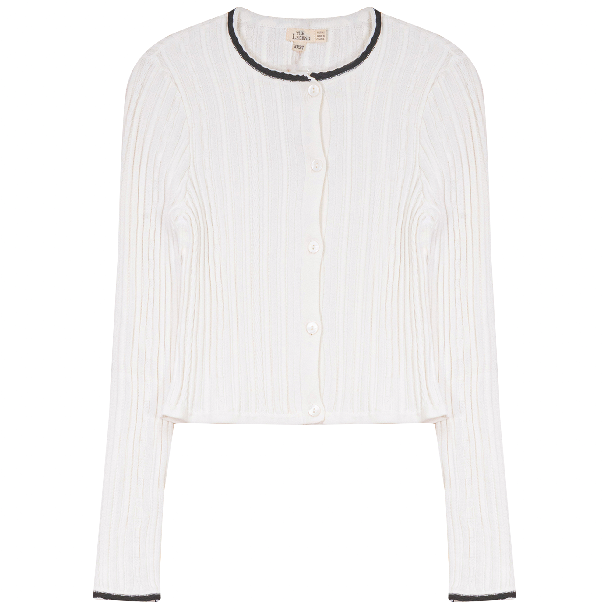 Legend Teen Crop Cardigan with Contrast Trim - Off White