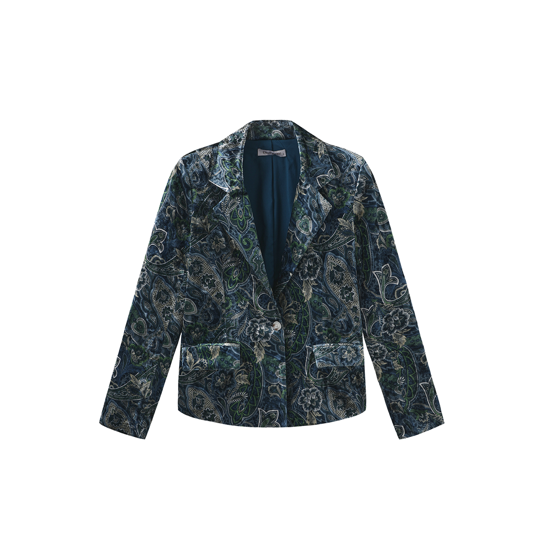 Lena Velvet Single Button Blazer - Blue