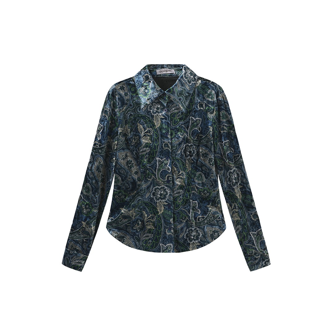 Lena Velvet Winter Blouse - Blue