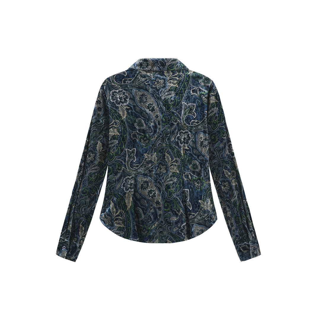 Lena Velvet Winter Blouse - Blue