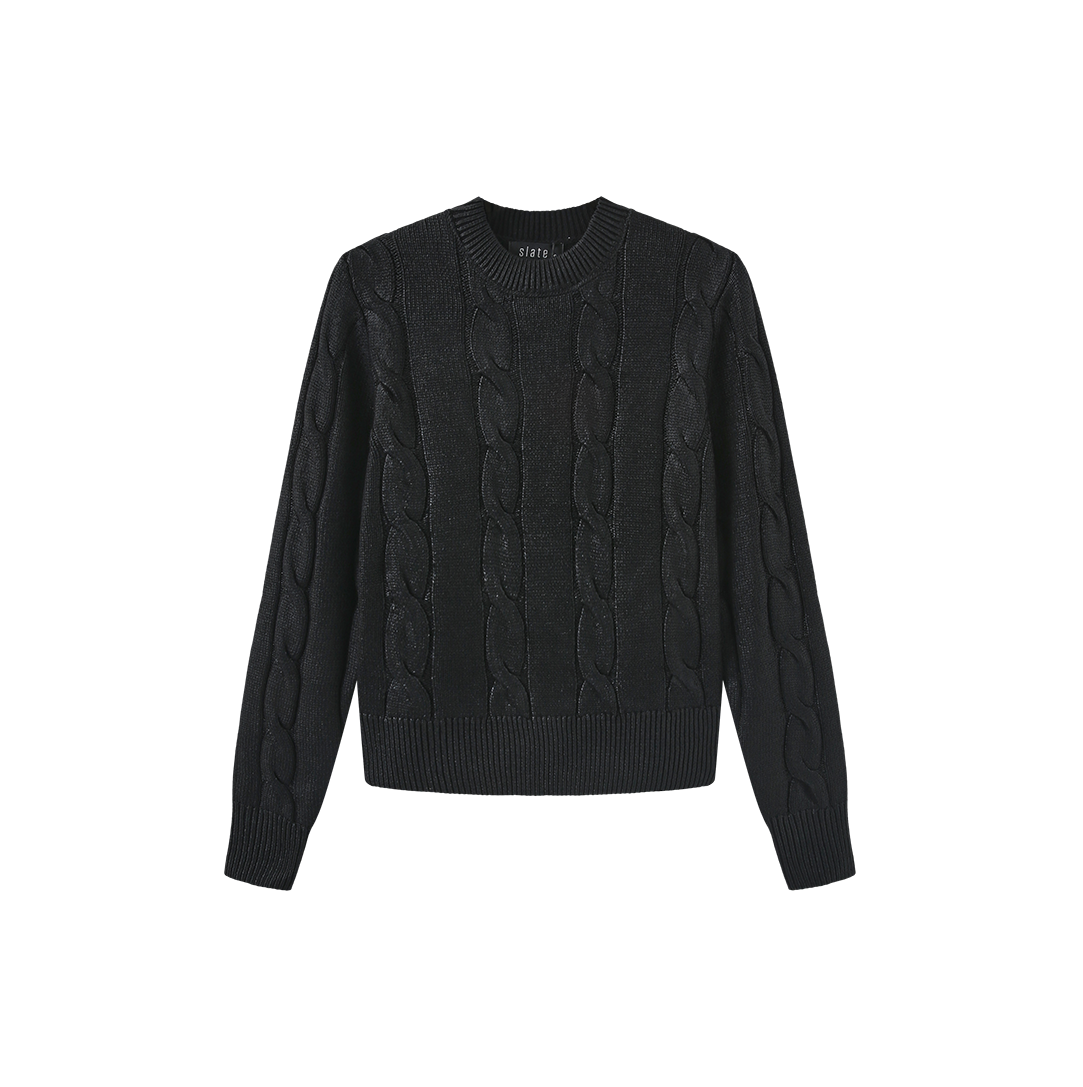 Metallic Cable Knit Sweater - Black
