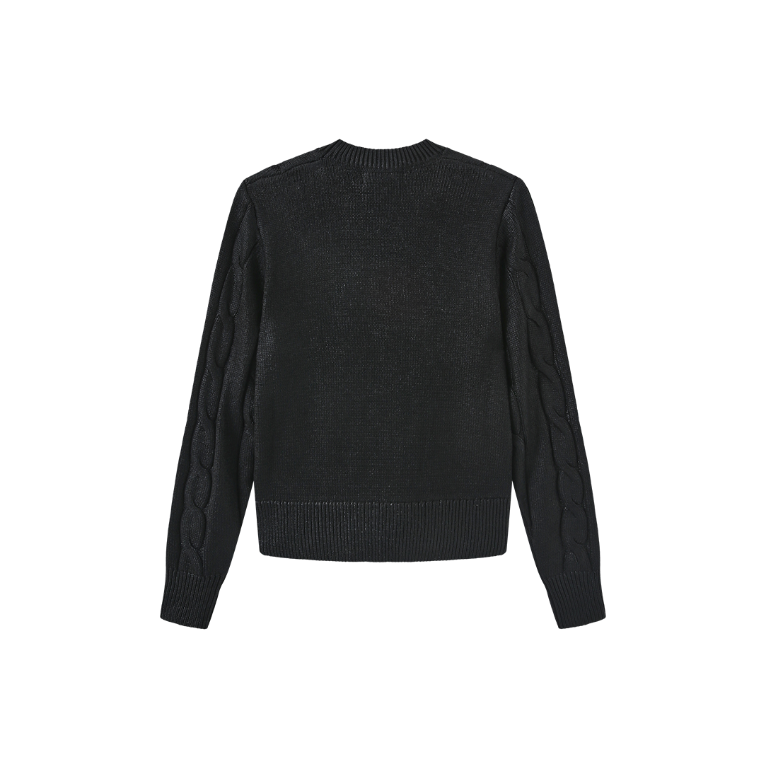 Metallic Cable Knit Sweater - Black