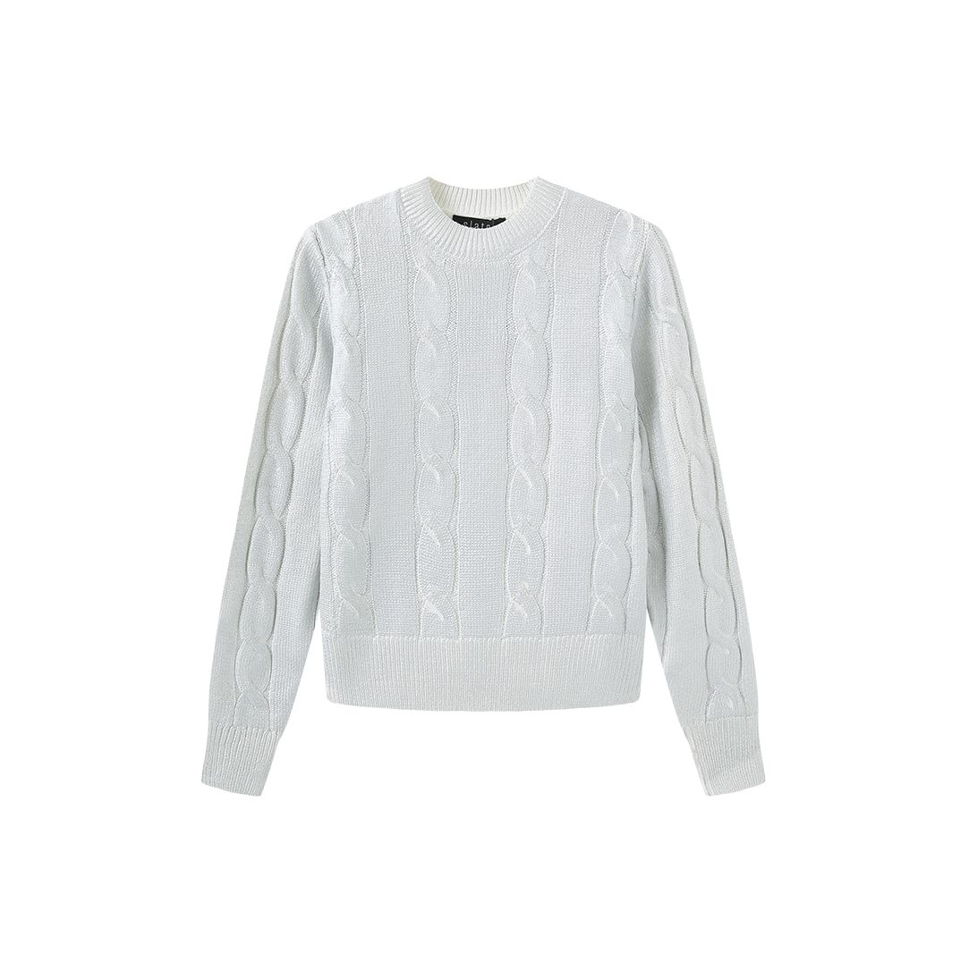 Metallic Cable Knit Sweater - Cream