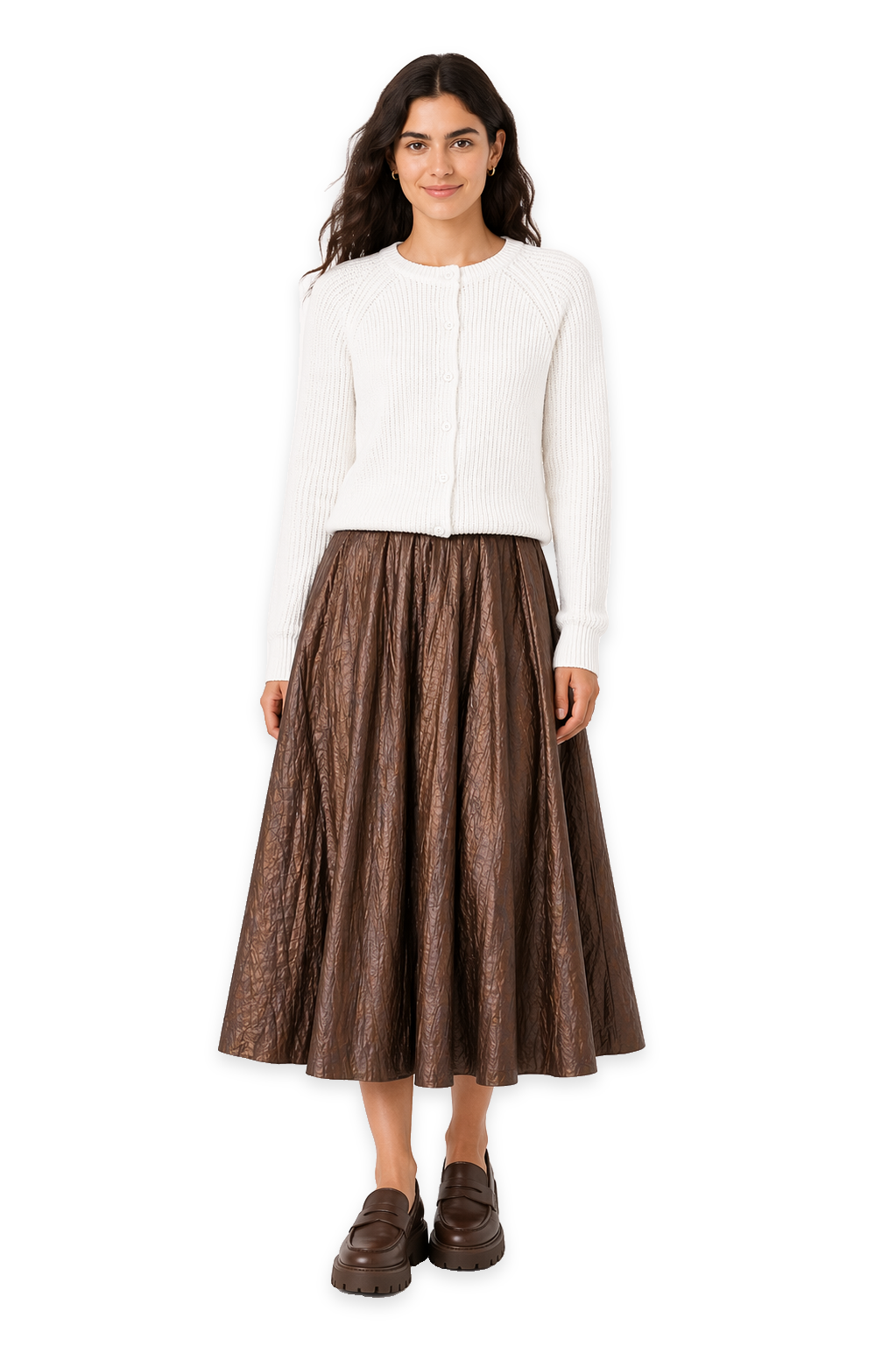 Noni Daily Teens Midi Pleated Leather Skirt - Black