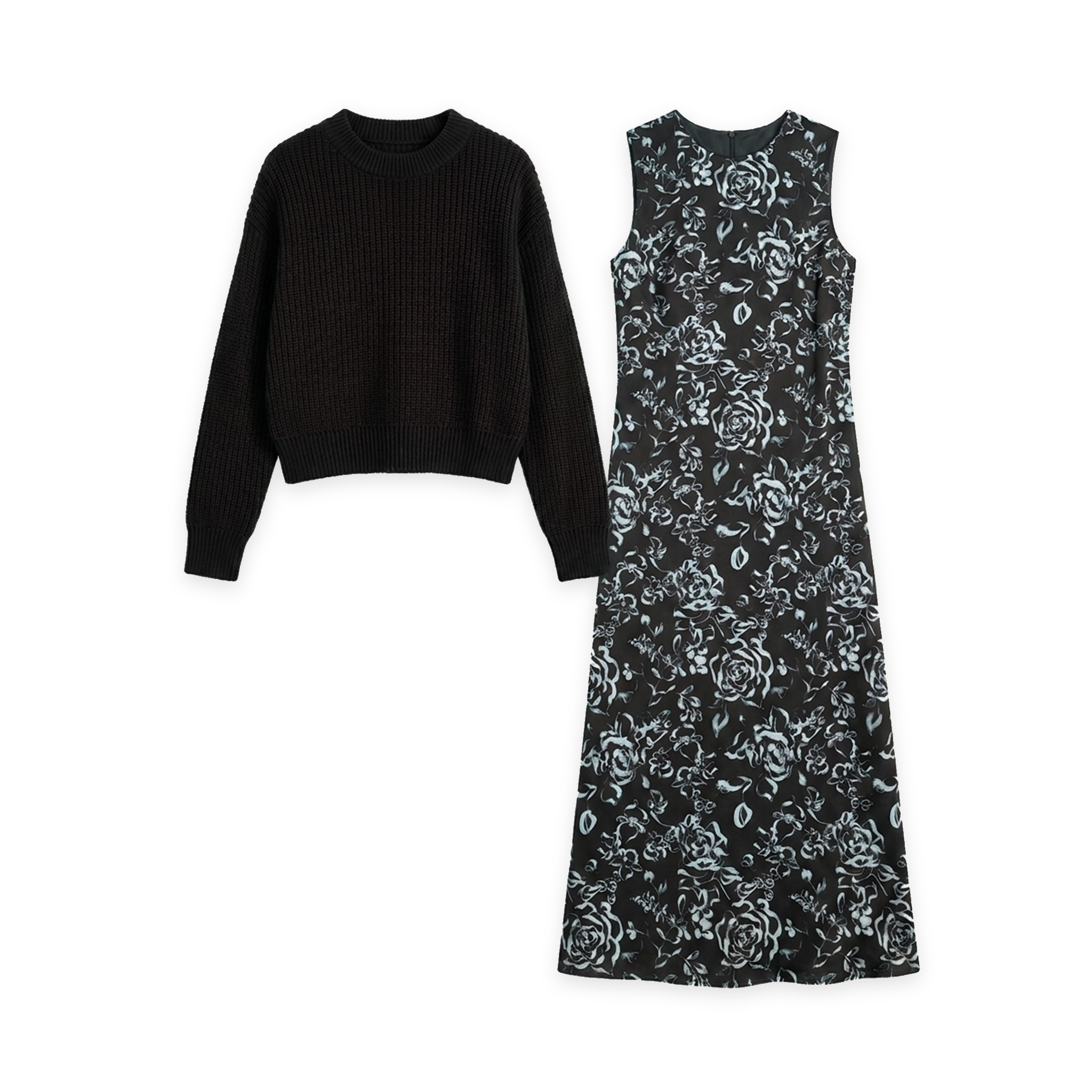 Noni - Teens Knit And Printed Jumper Set - Black