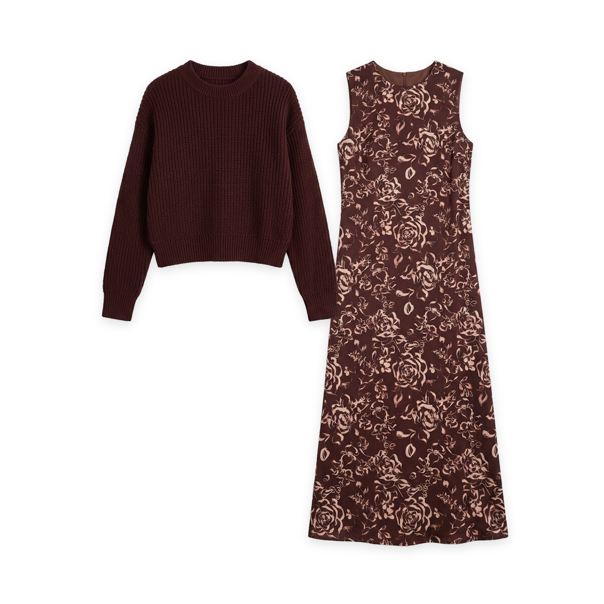 Noni - Teens Knit And Printed Jumper Set - Burgundy
