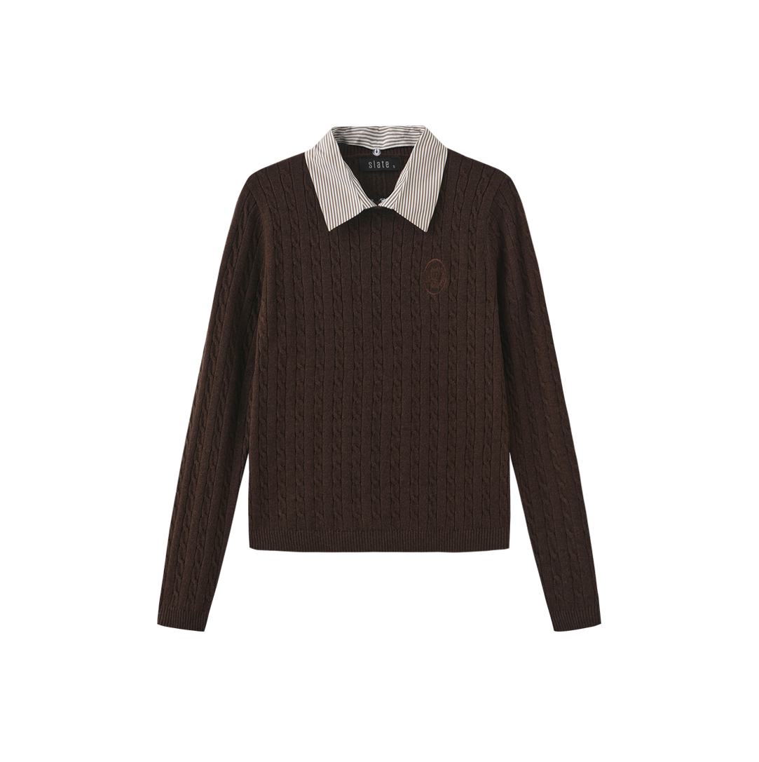 Removable Collar Knit Sweater - Brown