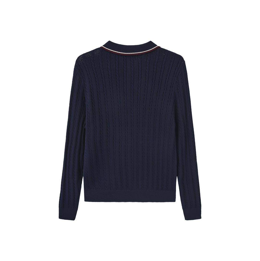 Rye Cable Knit Collared Cardigan - Navy