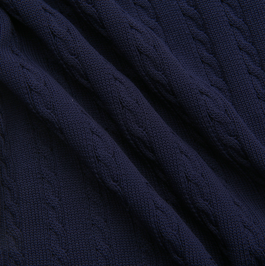 Rye Cable Knit Collared Cardigan - Navy
