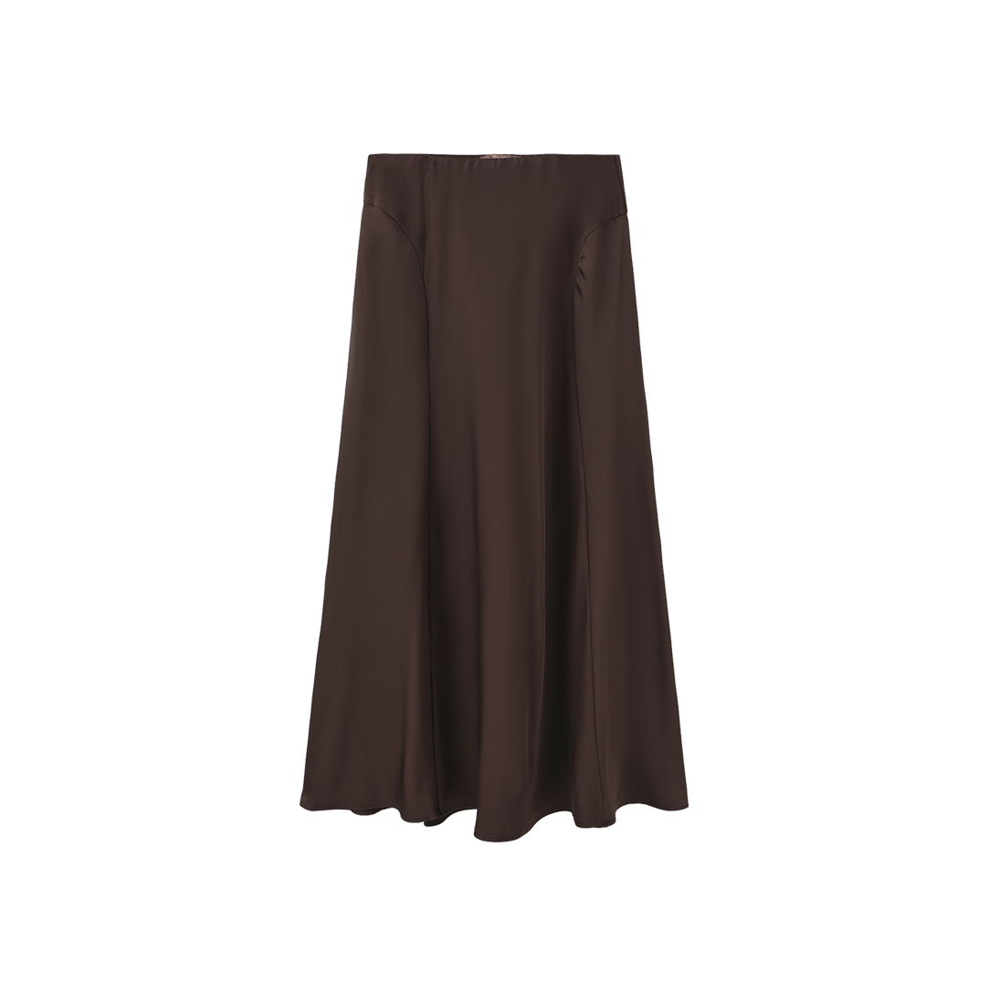 Silk Seam Detailed Skirt - Brown