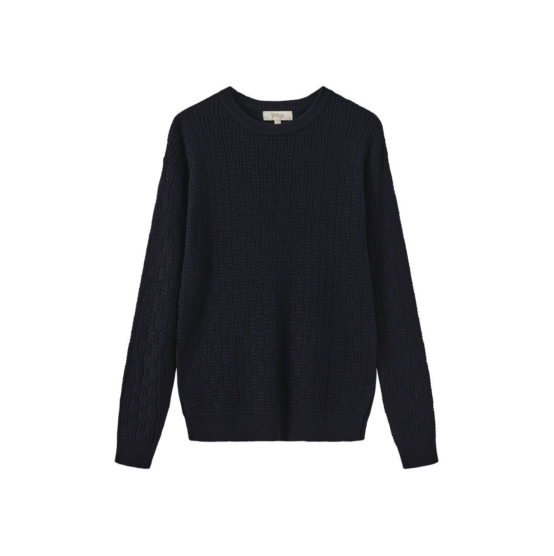 Tulip Design Knit Crew Neck - Navy